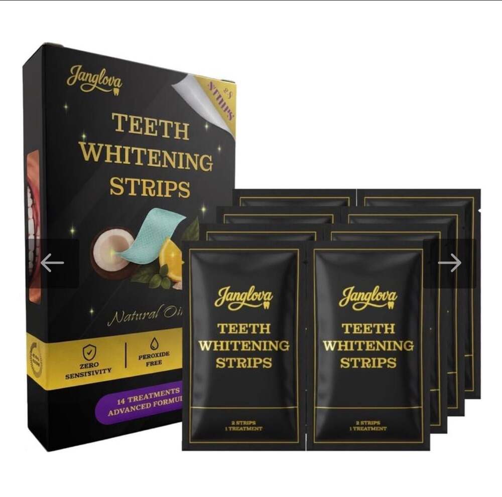 Janglova Teeth Whitening Strips, 14 Treatments (28 Strips), Peroxide Free Natura